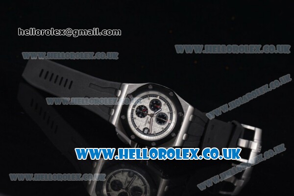 Audemars Piguet Royal Oak Offshore Chrono Miyota OS Quartz Steel Case with White Dial Black Rubber Strap and Stick Markers (EF) - Click Image to Close